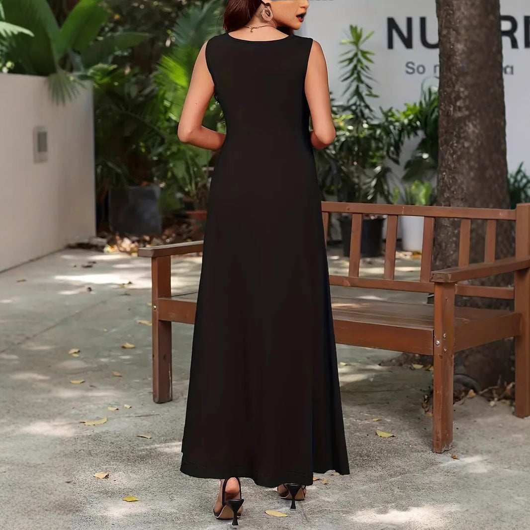 Nanda | Dames Mouwloze Jurk – Halflang – Relaxte Pasvorm – Luxe Ademend Materiaal