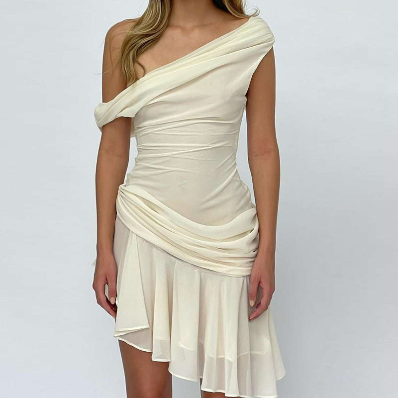 Marije | Dames Off-Shoulder Jurk – Flatterende Ruche – Asymmetrische Zoom – Elegante Pasvorm