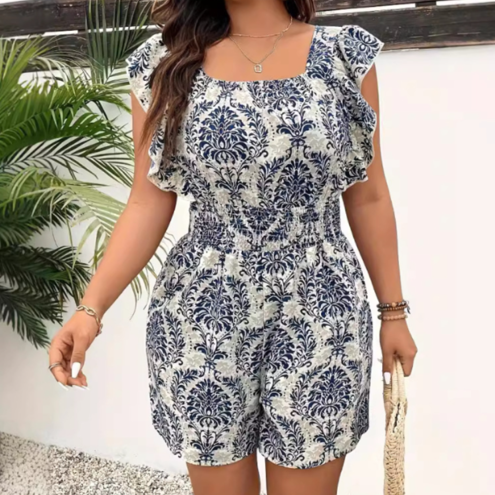 Rugloze damesshort jumpsuit met print