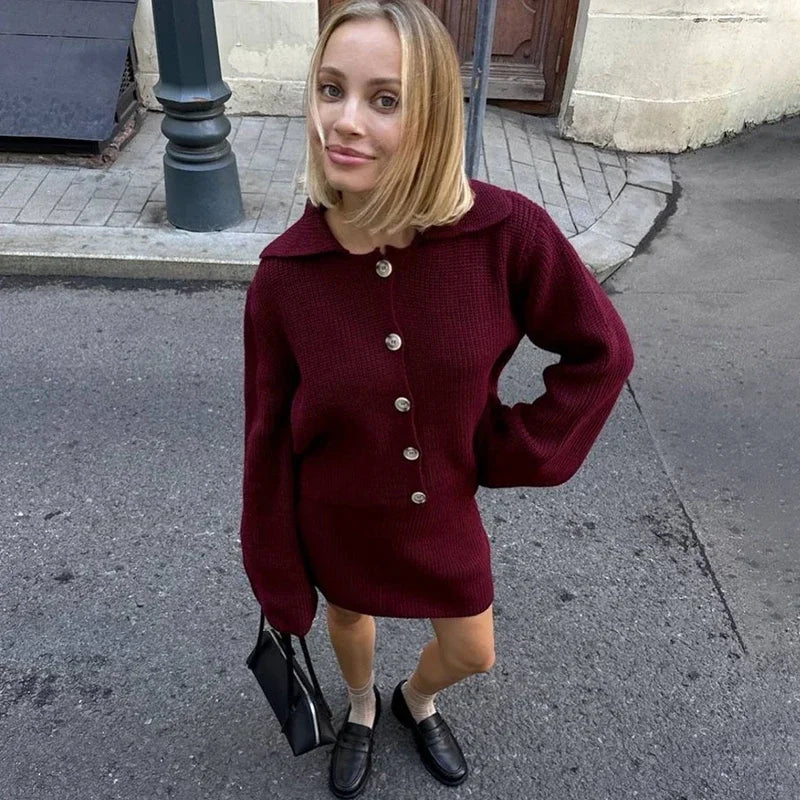 Natasja Knit Co-ord Set | Dames knit set met cardigan en rokje in casual chic stijl