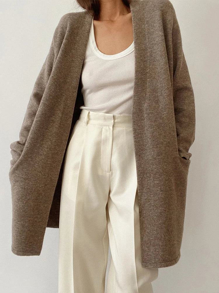 Dames Lang Gebreid Vest met Zakken – Cardigan, Casual voor Herfst/Winter, Dagelijks gebruik
