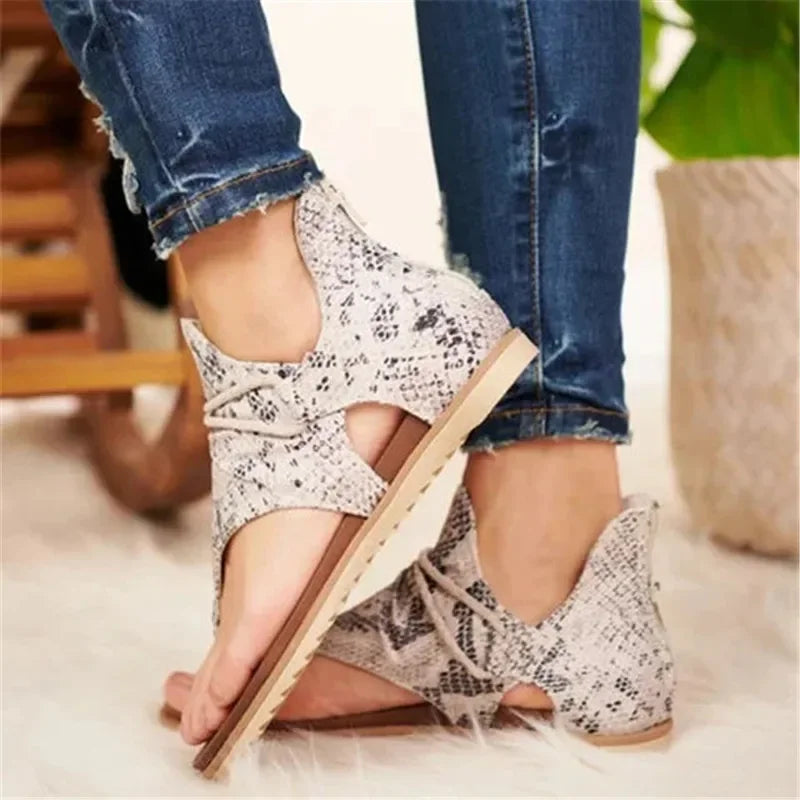 Abeline | Dames Sandalen met Slangenprint en Vetersluiting – Stijlvolle Zomerschoenen met Comfort