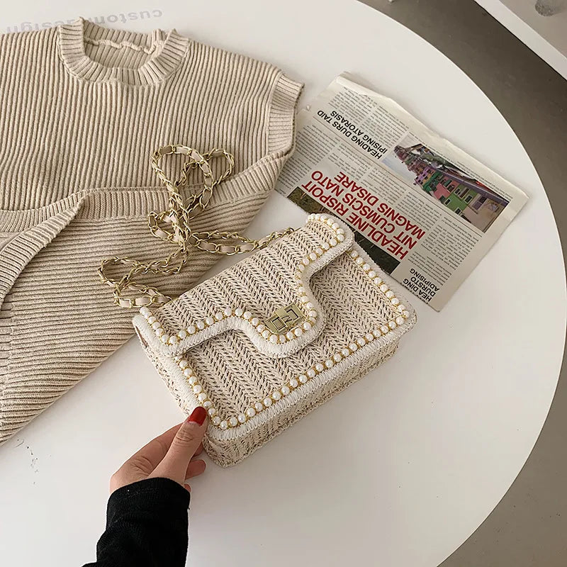 Madelaine | Rieten Handtas met Pareldetail