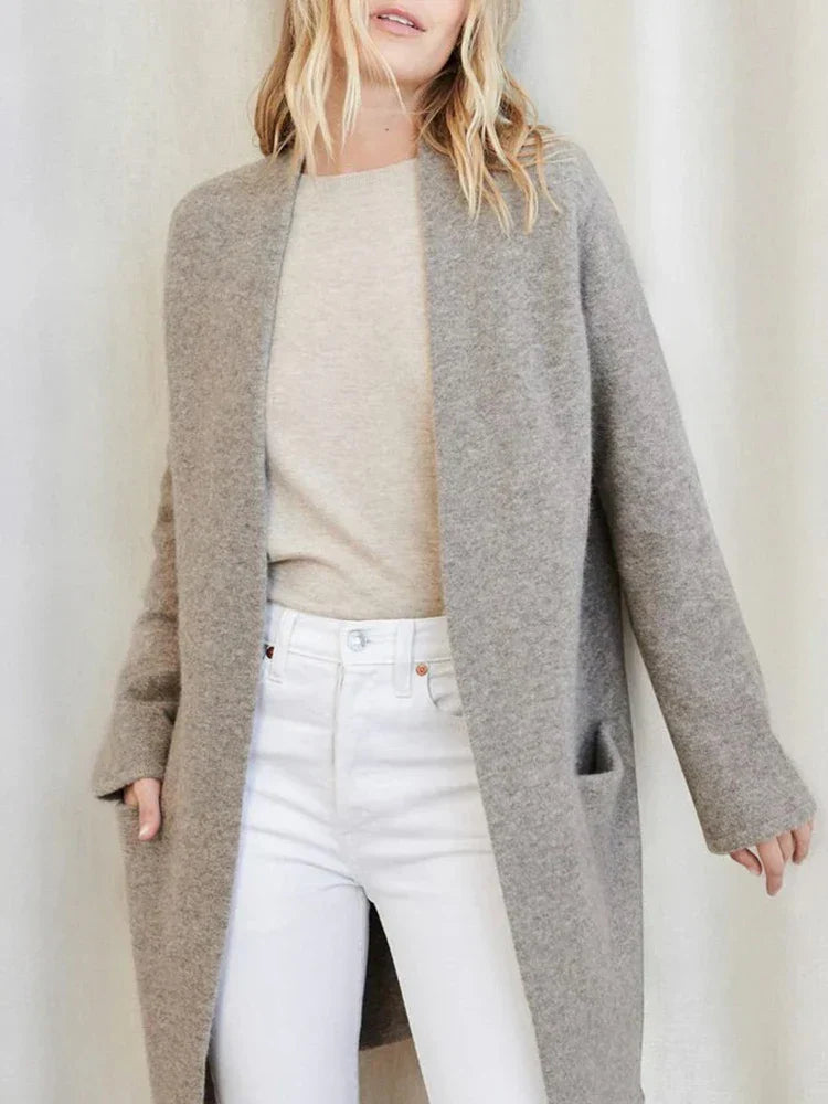 Dames Lang Gebreid Vest met Zakken – Cardigan, Casual voor Herfst/Winter, Dagelijks gebruik