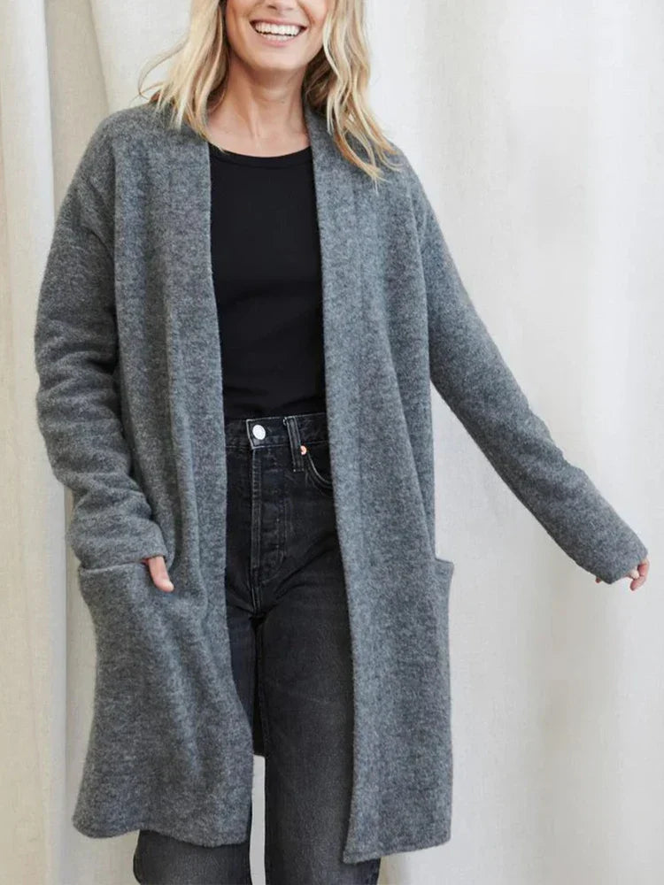 Dames Lang Gebreid Vest met Zakken – Cardigan, Casual voor Herfst/Winter, Dagelijks gebruik