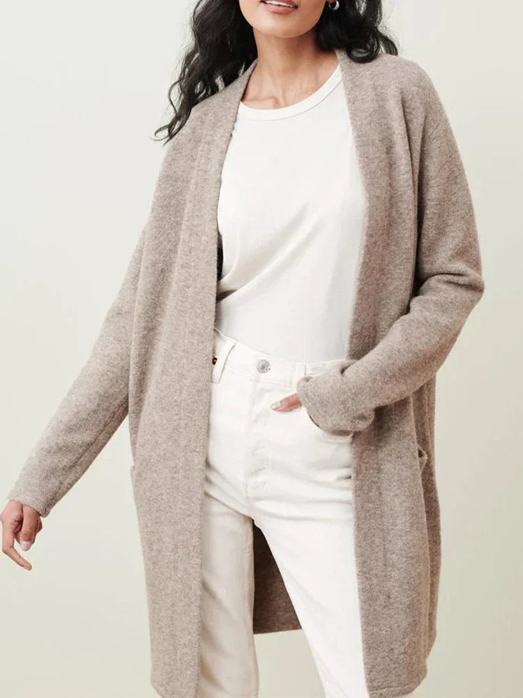 Dames Lang Gebreid Vest met Zakken – Cardigan, Casual voor Herfst/Winter, Dagelijks gebruik