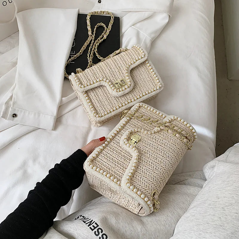 Madelaine | Rieten Handtas met Pareldetail
