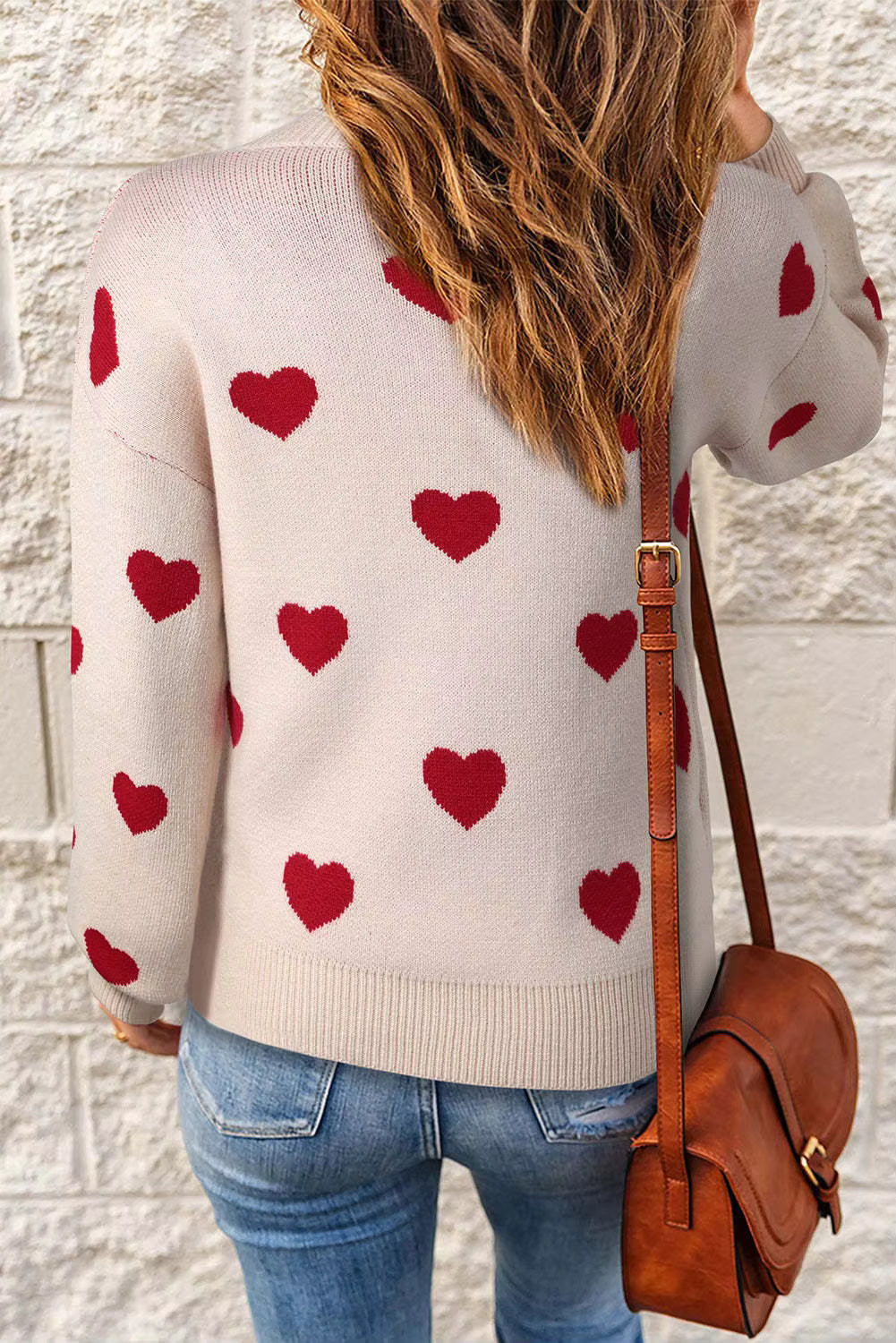Dames Oversized Wollen Trui – Hartjes Patroon, Warm en Casual voor Herfst en Winter