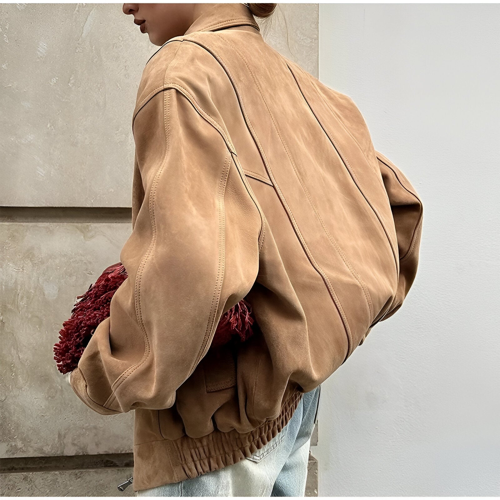 Isabella Suède Patchwork Jas | Dames jas met relaxed fit en artistiek design
