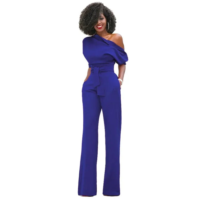 Eke | Dames Jumpsuit Effen Kleur – Comfortabele Wijde Pijpen en Moderne Schuine Kraag