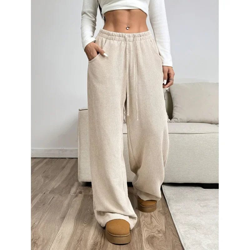 Dames Hoog Getailleerde Corduroy Broek – Relaxed Fit, Casual voor Herfst/Winter