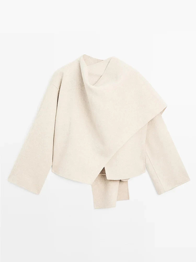 Saskia Jas | Dames Asymmetrische Jas met Sjaaldetail in Wolmix