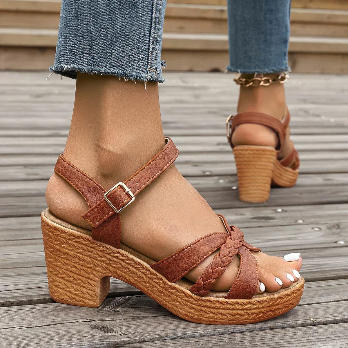 Sandaletten – Blokhak – Enkelriemen – Orthopedische sandalen - Zomerschoen