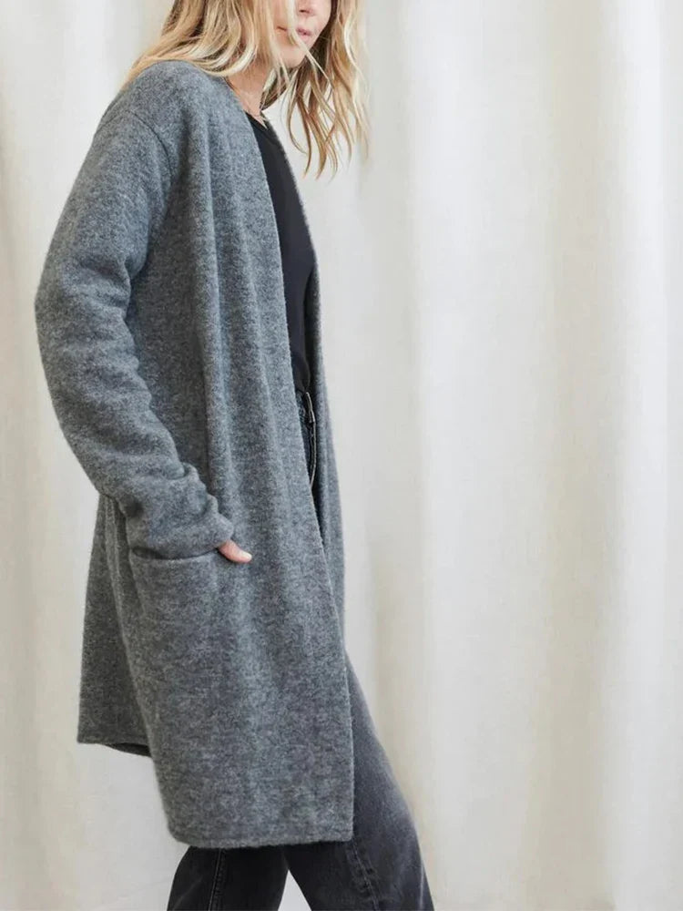 Dames Lang Gebreid Vest met Zakken – Cardigan, Casual voor Herfst/Winter, Dagelijks gebruik