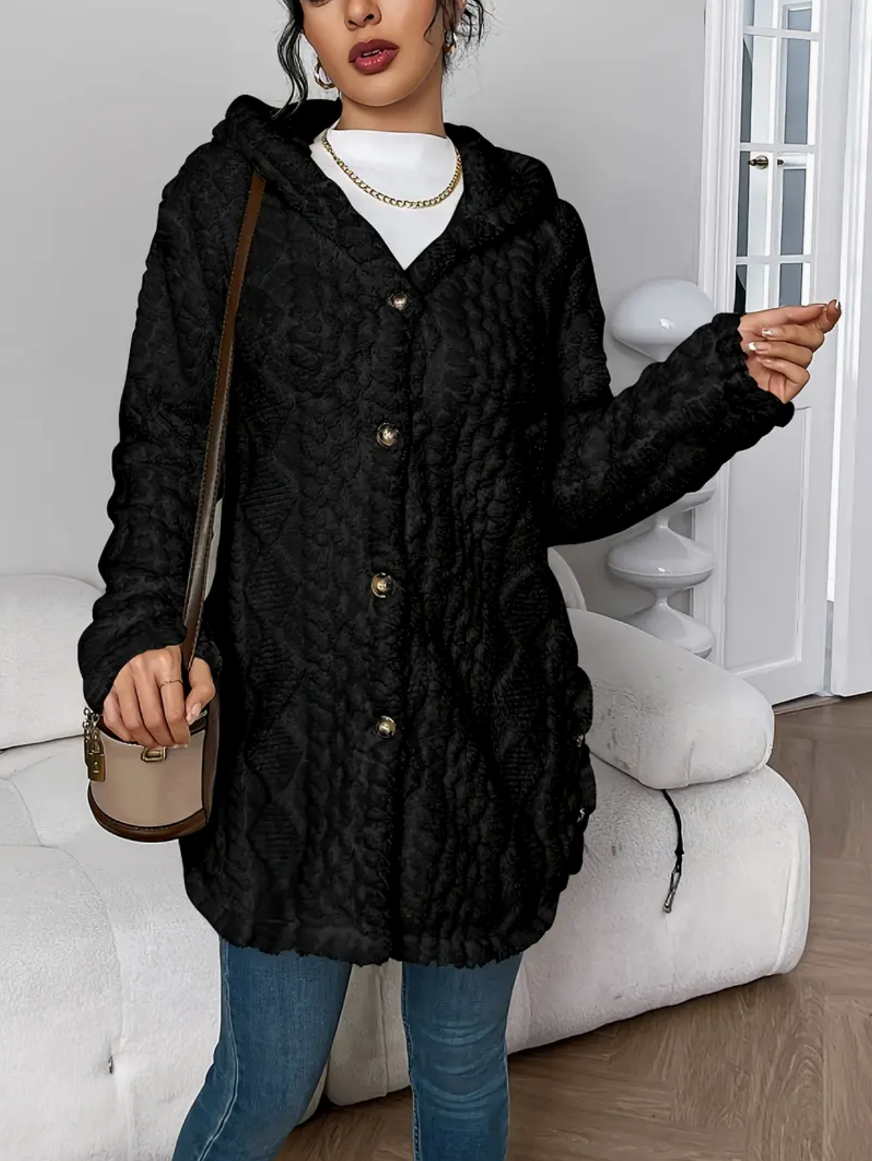 Gebreid Vest met Capuchon | Dames vest van zacht teddy-materiaal