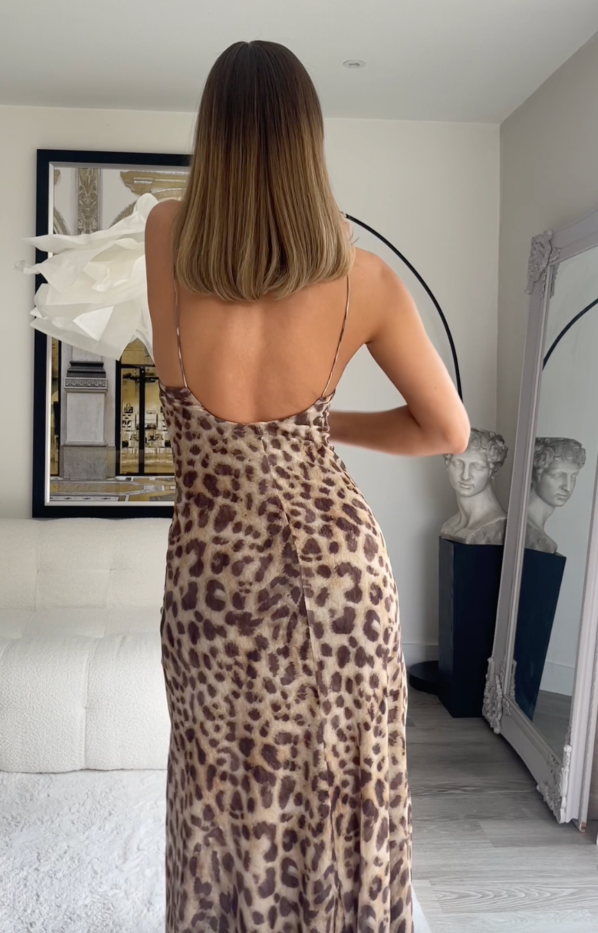 Diewertje | Dames Maxi‑jurk met Luipaardprint en Spaghettibandjes – Flowy Statementjurk