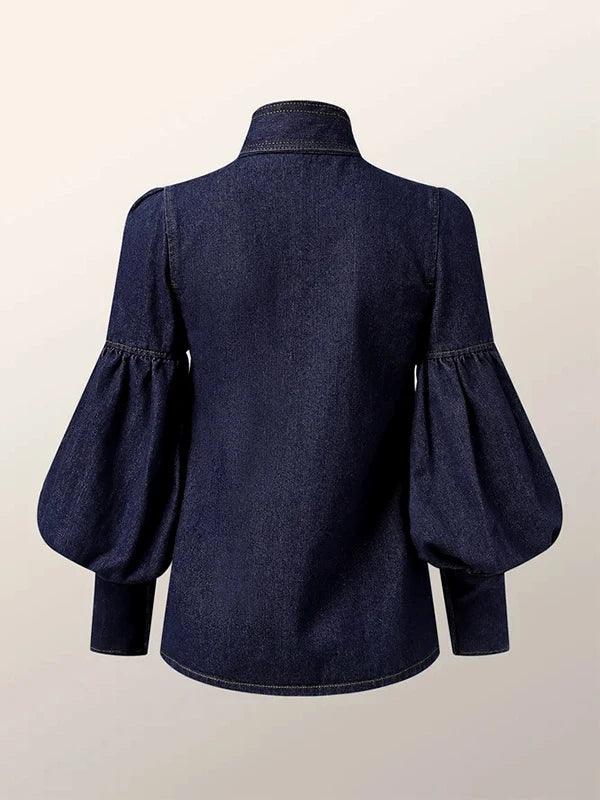 José – Denim Damesblouse met Pofmouwen en Sierstrik voor Dames