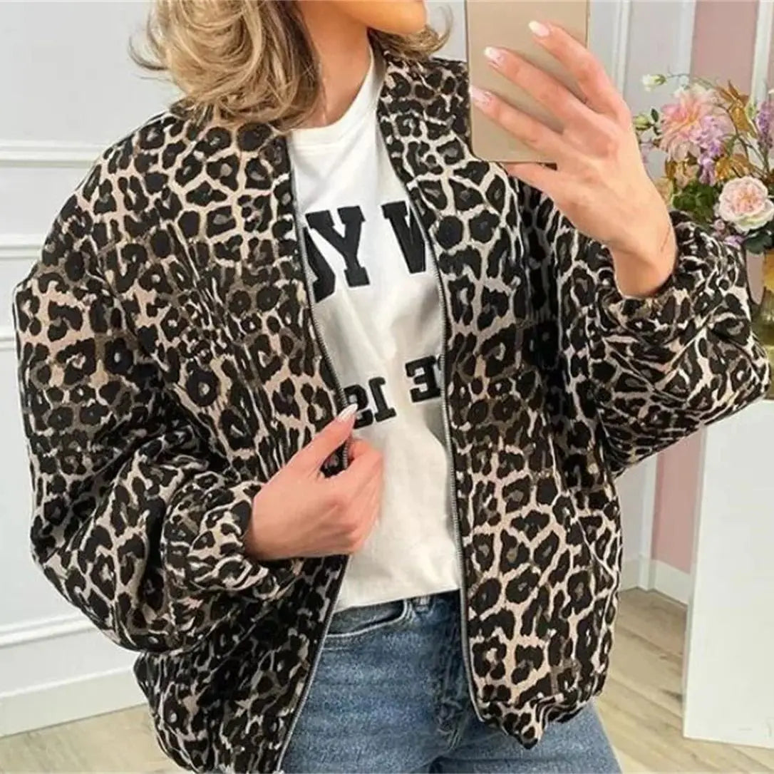 Leopard bomberjas dames | Trendy tussenjas met luipaardprint en ritssluiting