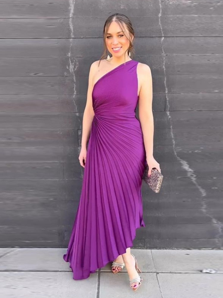 Jeniffer | Dames Maxi-jurk – Plooiend Design, Kraagdetail, Luchtige Pasvorm voor Lente & Zomer