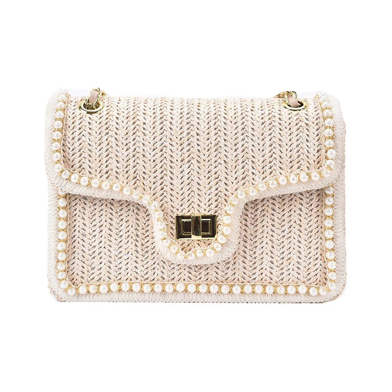 Madelaine | Rieten Handtas met Pareldetail