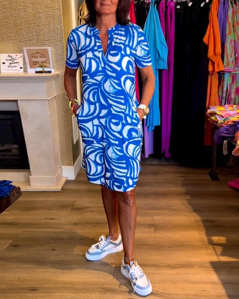 Elske | Casual Jurk met Korte Mouwen en Abstracte Print