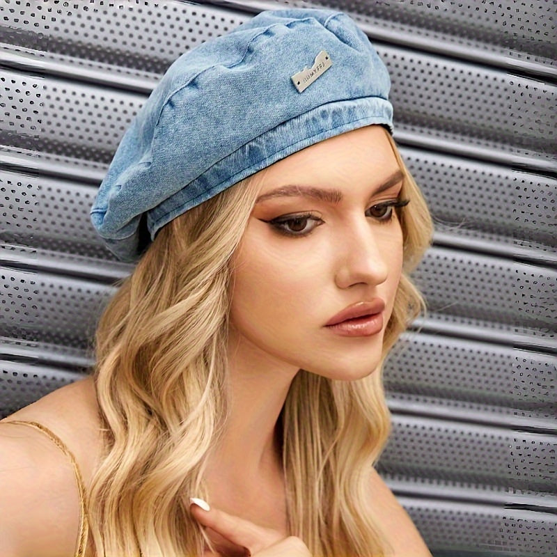 Denim Beret voor Dames – Stijlvolle Washed Look
