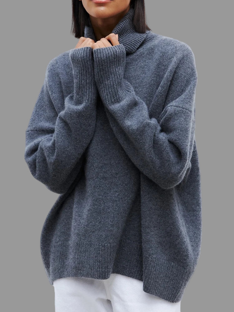 Dames Oversized Coltrui – Merinowolmix, Effen Beige, Casual Vintage Look