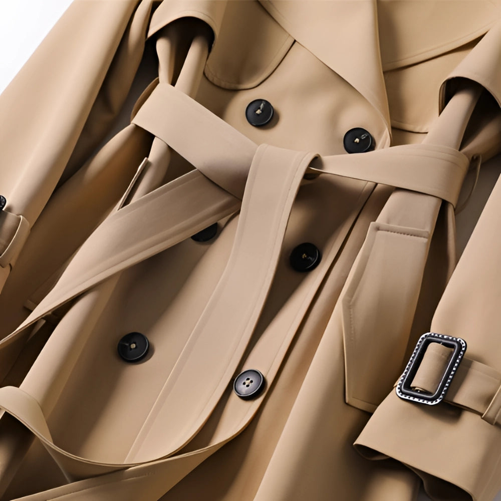 Dames Dubbelrijige Trenchcoat – Met Riem en Dubbele Knoopsluiting, Tussenjas voor Lente en Herfst