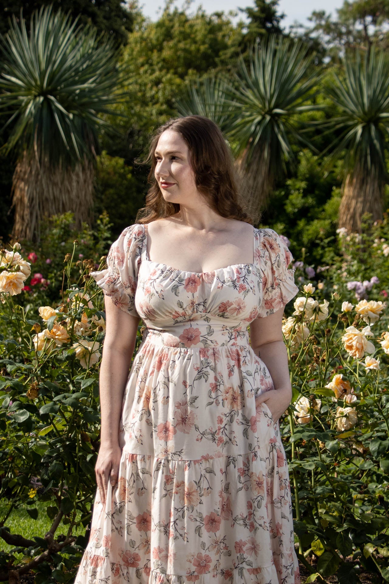 Emilienne | Dames Midi-jurk met Puffmouwen – Zomers Stralend Bloemendesign