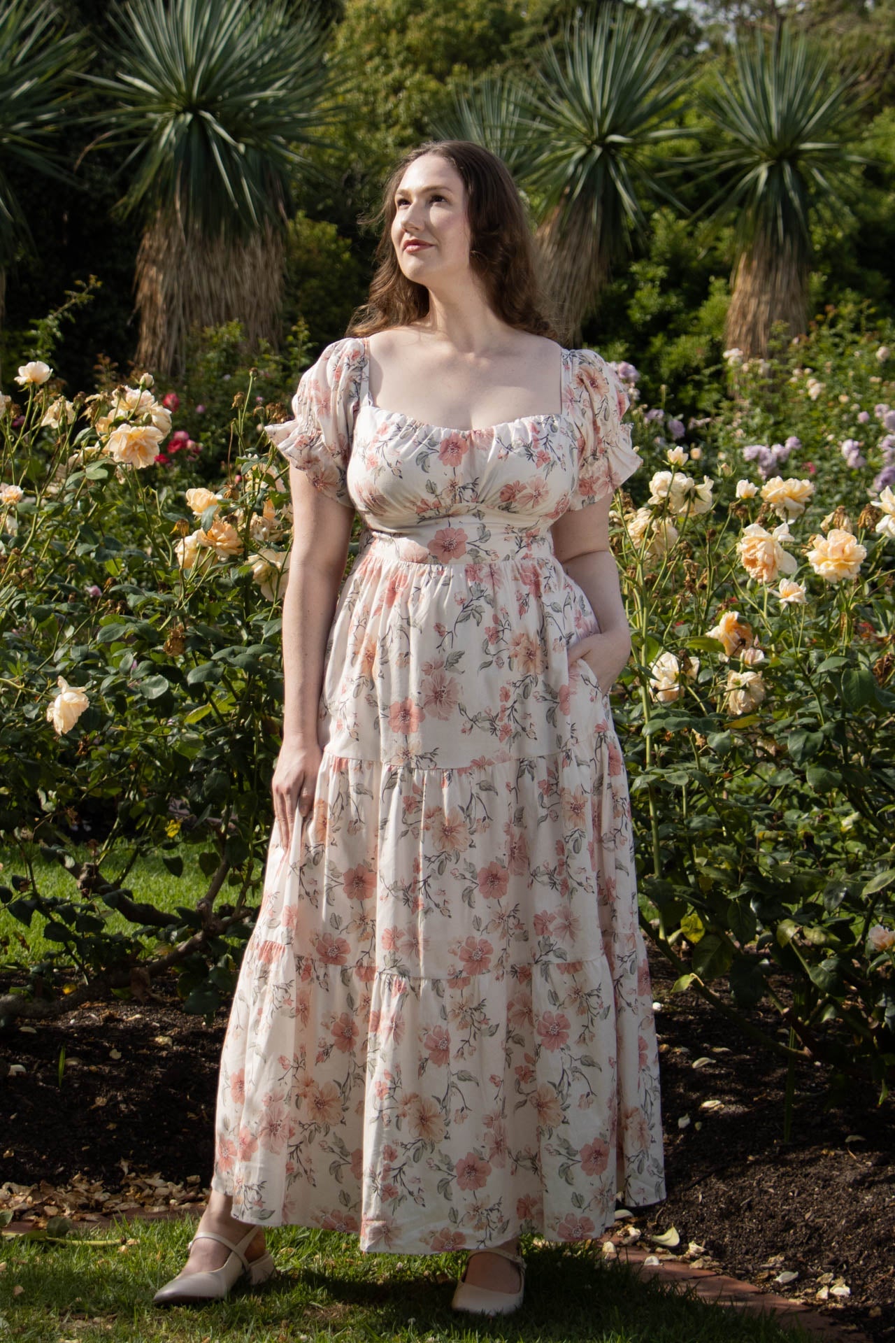 Emilienne | Dames Midi-jurk met Puffmouwen – Zomers Stralend Bloemendesign