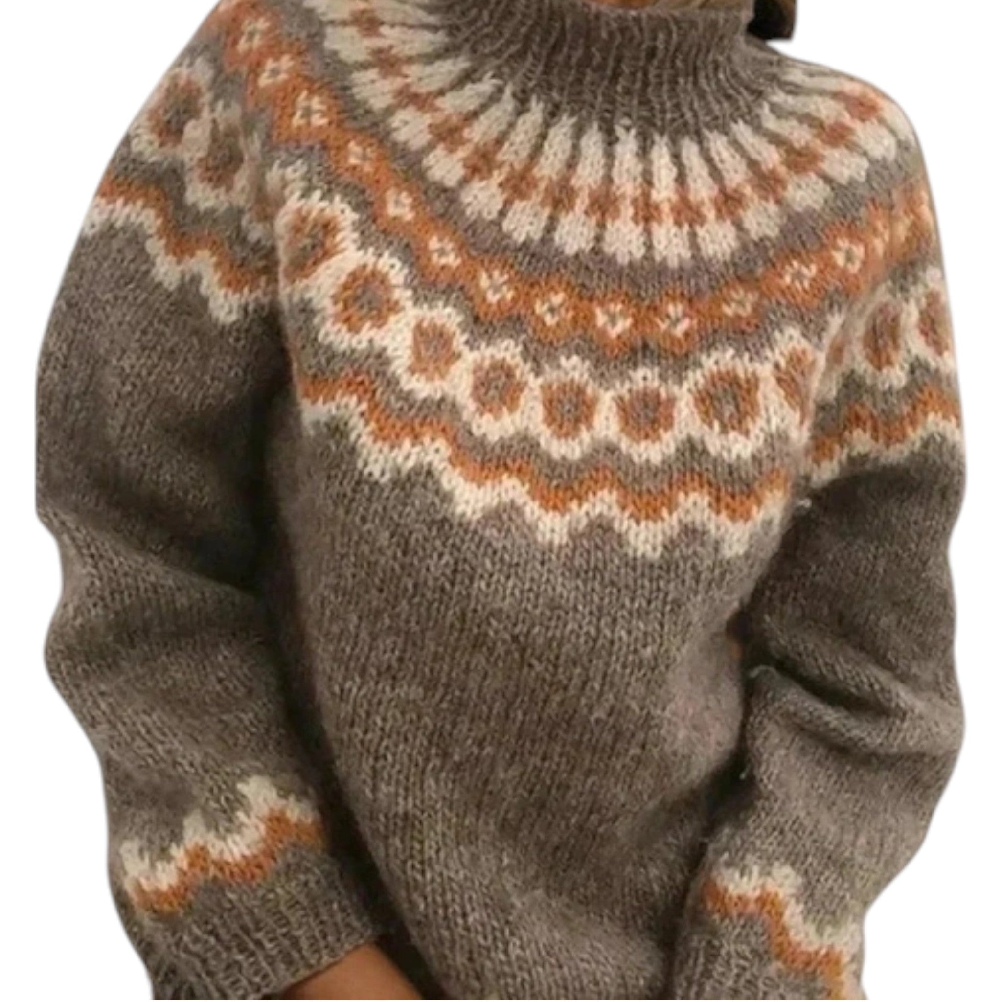 Dames IJslandse Trui – Zacht Mohair, Effen Beige met Patroon voor Casual en Winterse Stijl