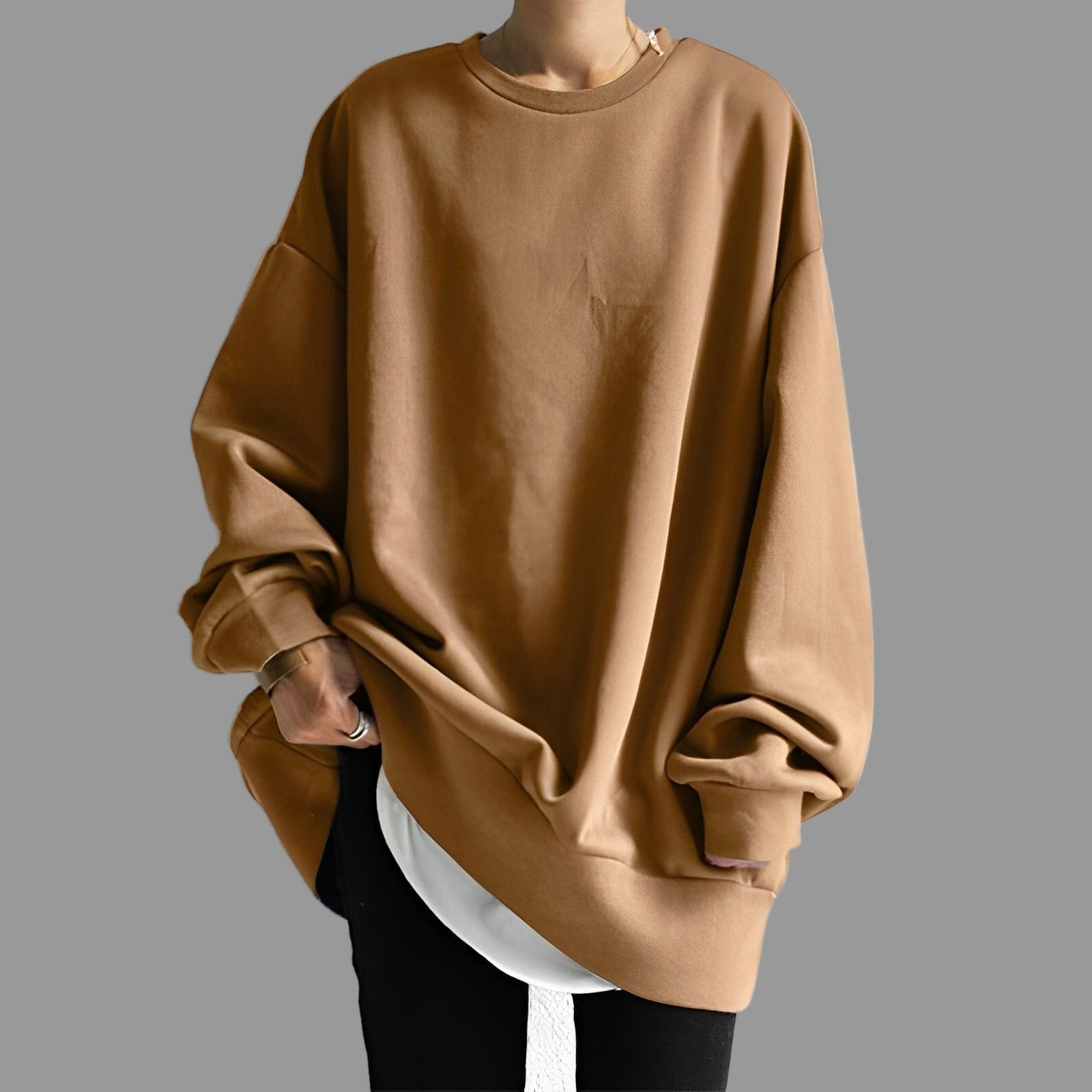 Dames Oversized Trui – Zwart Katoen, Casual voor Herfst en Winter