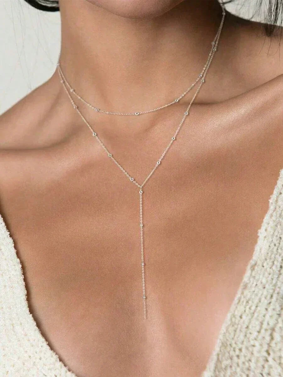 Y-halsketting | Gelaagde damesketting met 3 lagen en tijdloos design