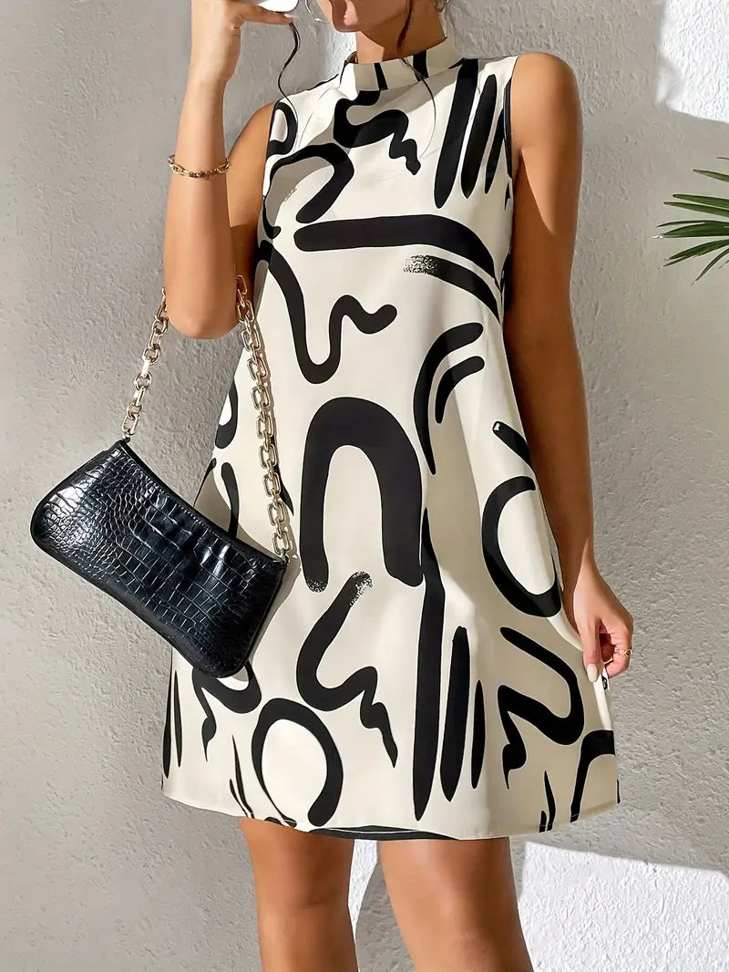 Desiree | Chokerhals Jurk met Abstracte Print – Comfortabel en Trendy