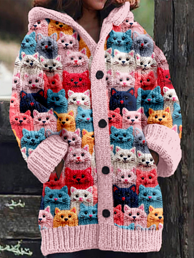 MM | Gebreide jas met knoopsluiting en speelse kattenprint