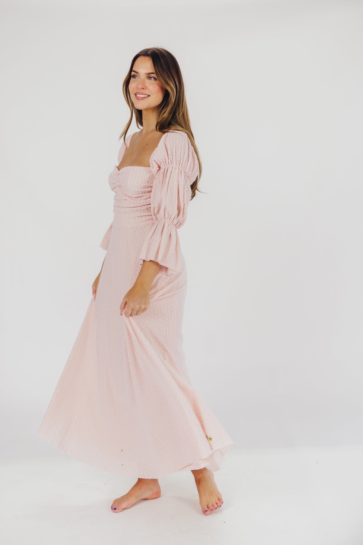 Alicia - Maxi Jurk Met Gelaagde Mouwen En Zakken In Ballerinaroze