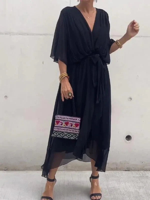 Louisa – Chiffon jurk met v-hals