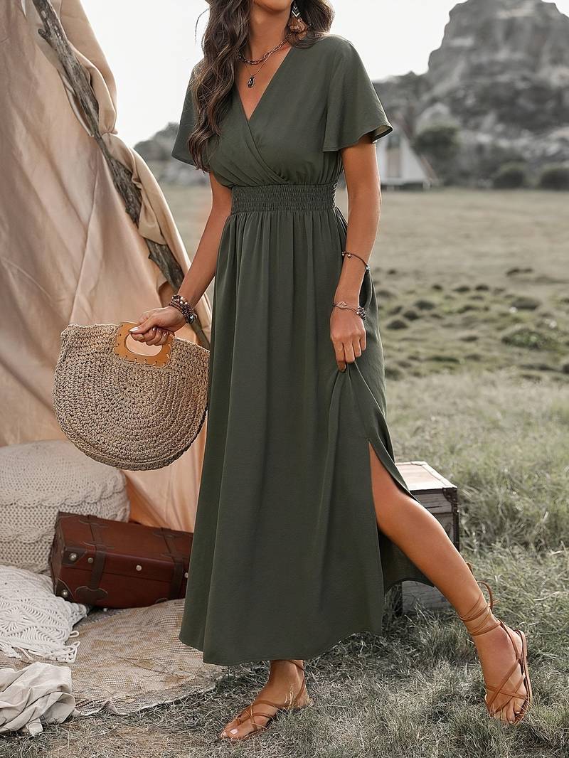 Belen - Elegante Jurk Met Korte Mouwen En Koorkraag