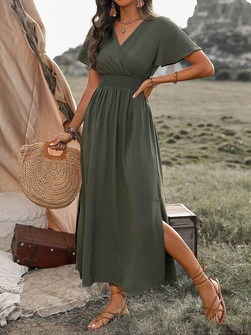 Belen - Elegante Jurk Met Korte Mouwen En Koorkraag