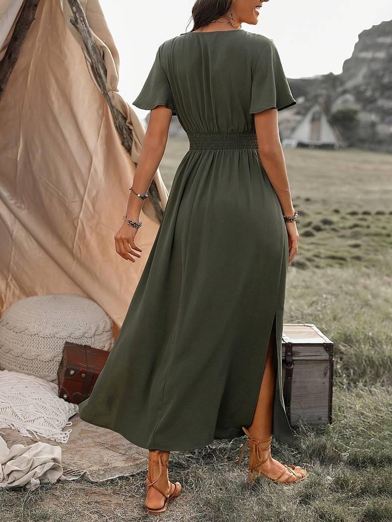 Belen - Elegante Jurk Met Korte Mouwen En Koorkraag