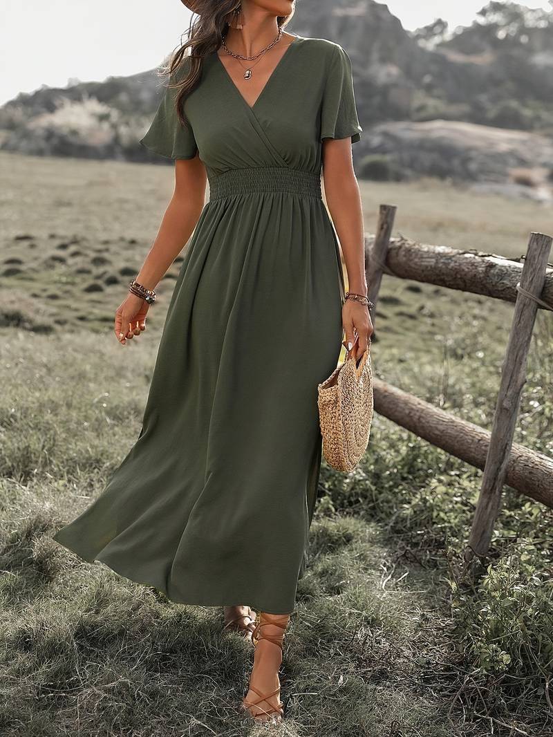 Belen - Elegante Jurk Met Korte Mouwen En Koorkraag