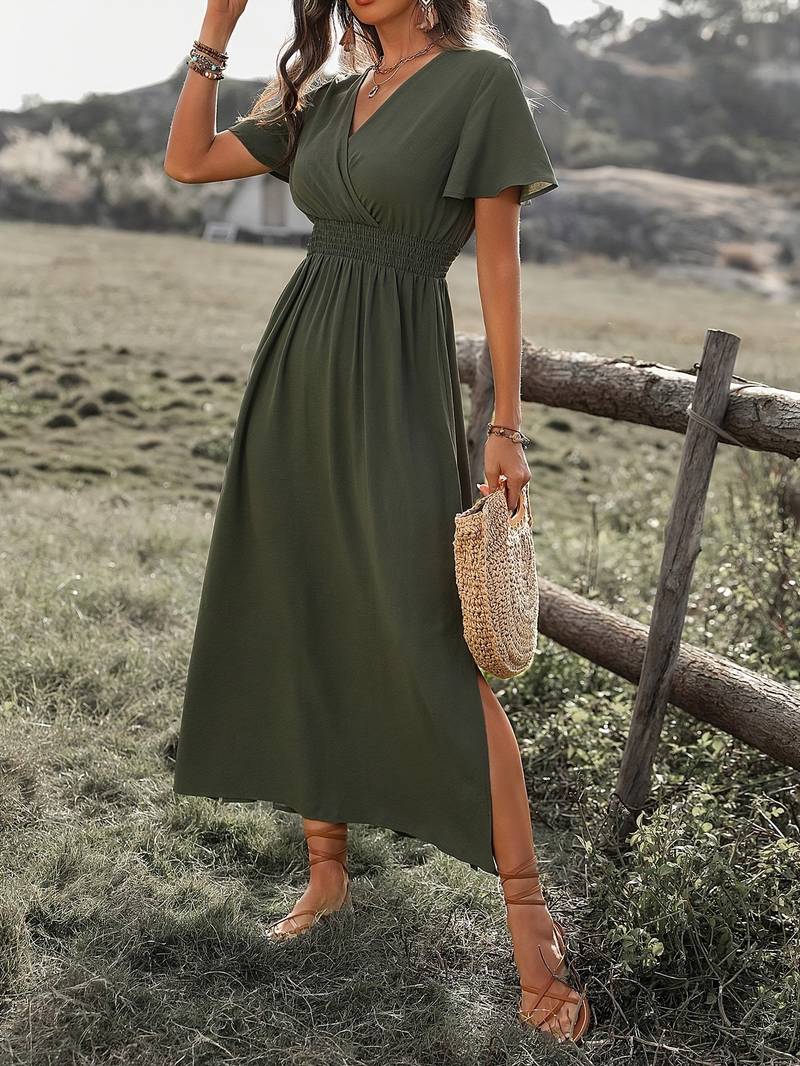 Belen - Elegante Jurk Met Korte Mouwen En Koorkraag
