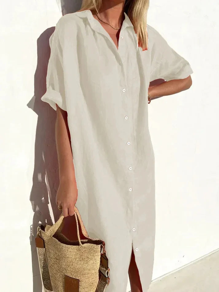 Dames Jurk – Losvallende casual jurk met brede mouwen en knoopdetails - Berlin