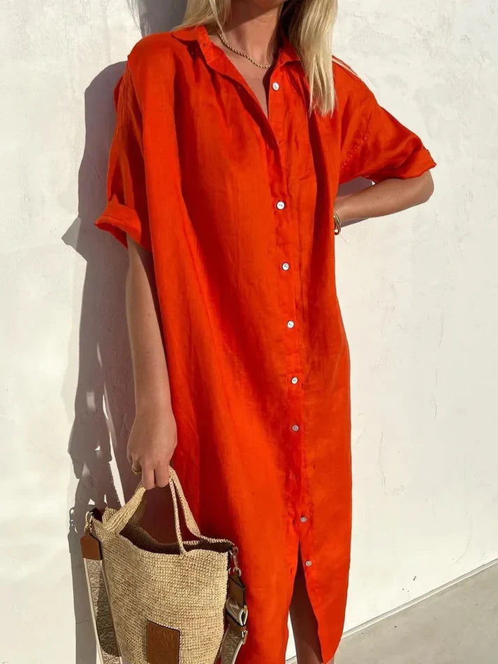 Dames Jurk – Losvallende casual jurk met brede mouwen en knoopdetails - Berlin
