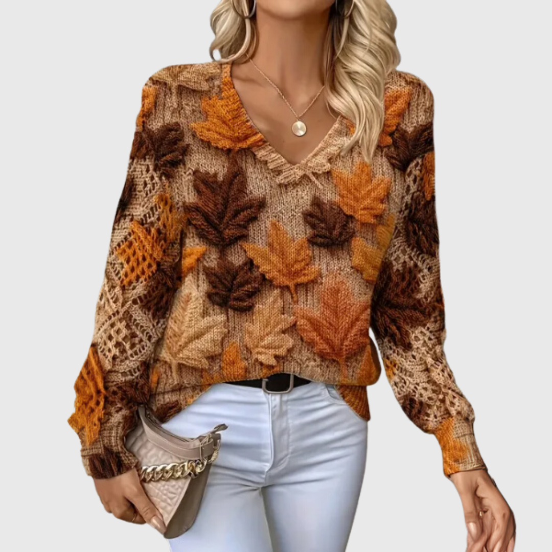 Nancy Dames Trui | Luchtig Gebreid met Bloemen, V-Hals, Comfortabel