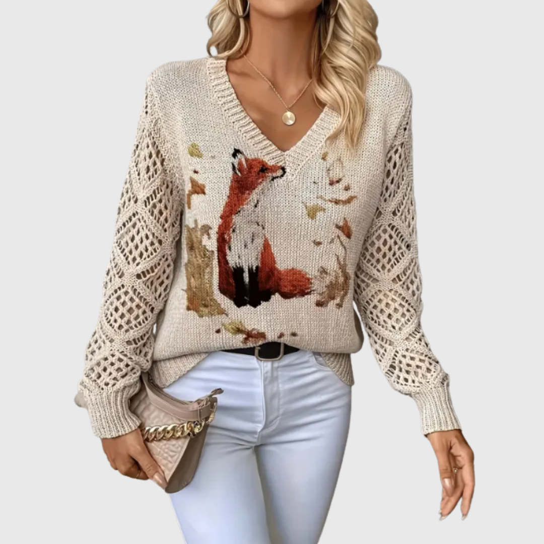 Nancy Dames Trui | Luchtig Gebreid met Bloemen, V-Hals, Comfortabel