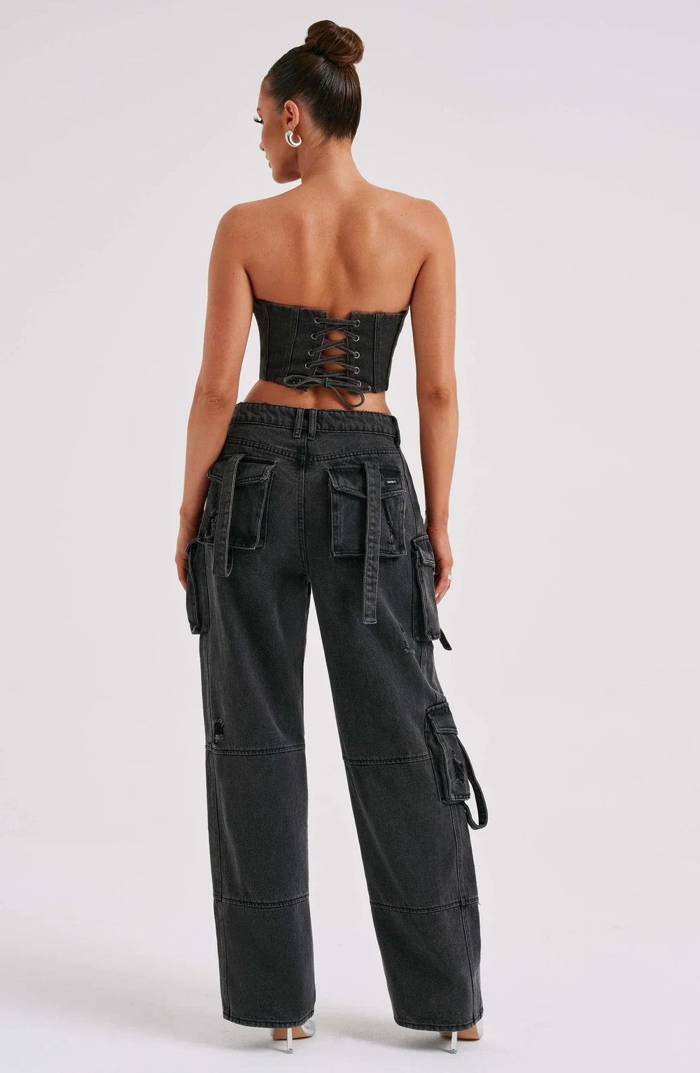 Febe | Dames Denim Corset & Cargobroek Set – Gestructureerde Silhouet en Utilitaire Details