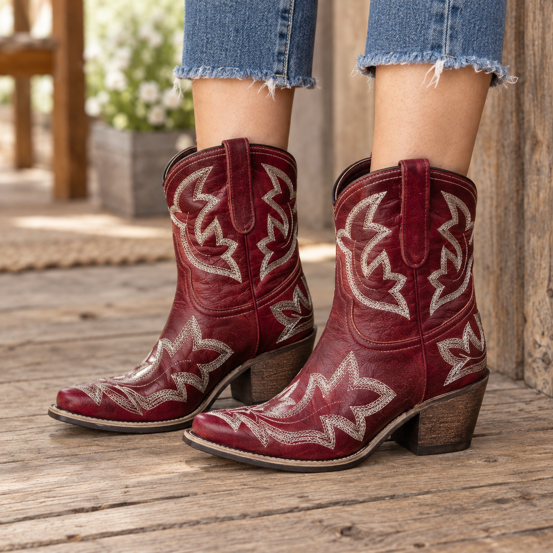 Alexa - Geborduurde Leren Cowboylaarzen