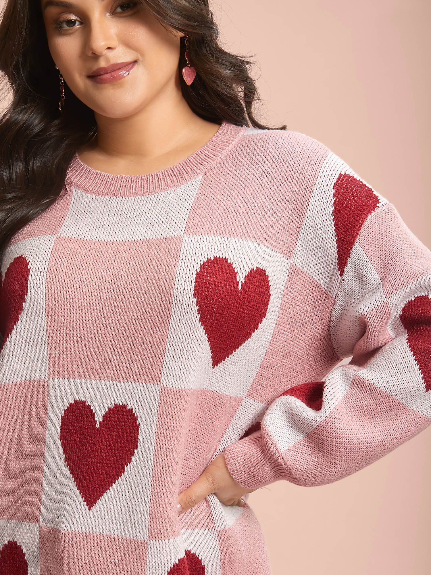 Calyx - Geruite harten jacquard kleurcontrast trui