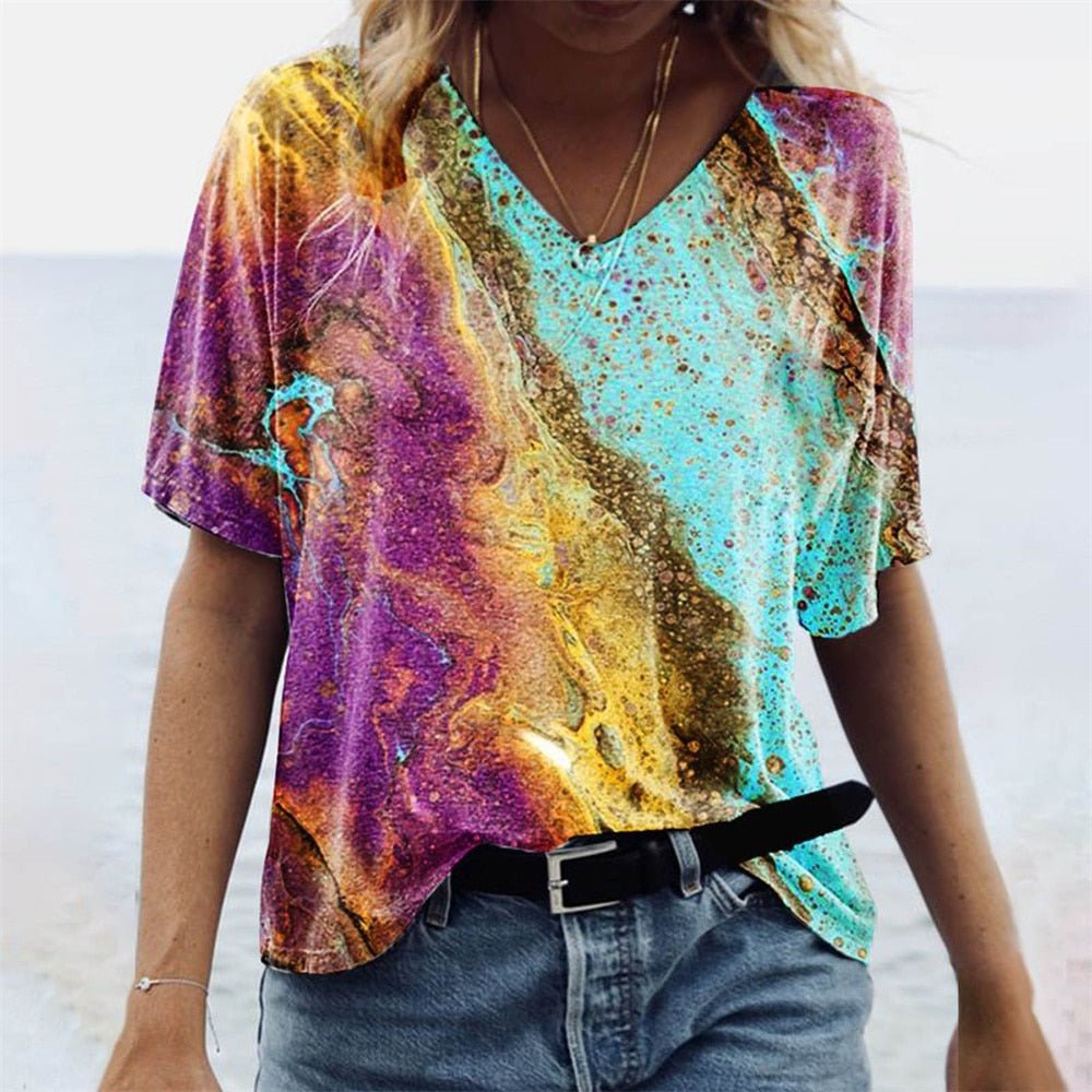 Jannie | Dames T-shirt – Relaxed Fit – V-hals – Boho Design – Ademend